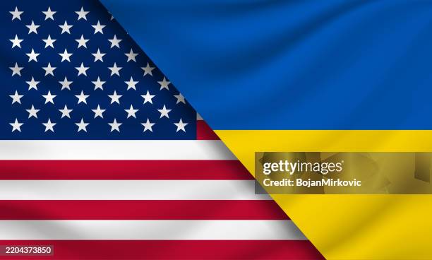 flaggen der vereinigten staaten und der ukraine. vektor - ukraine stock-grafiken, -clipart, -cartoons und -symbole