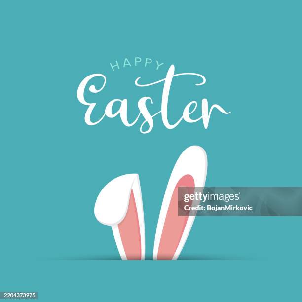 illustrazioni stock, clip art, cartoni animati e icone di tendenza di poster di pasqua, sfondo con orecchie da coniglio. vettore - easter