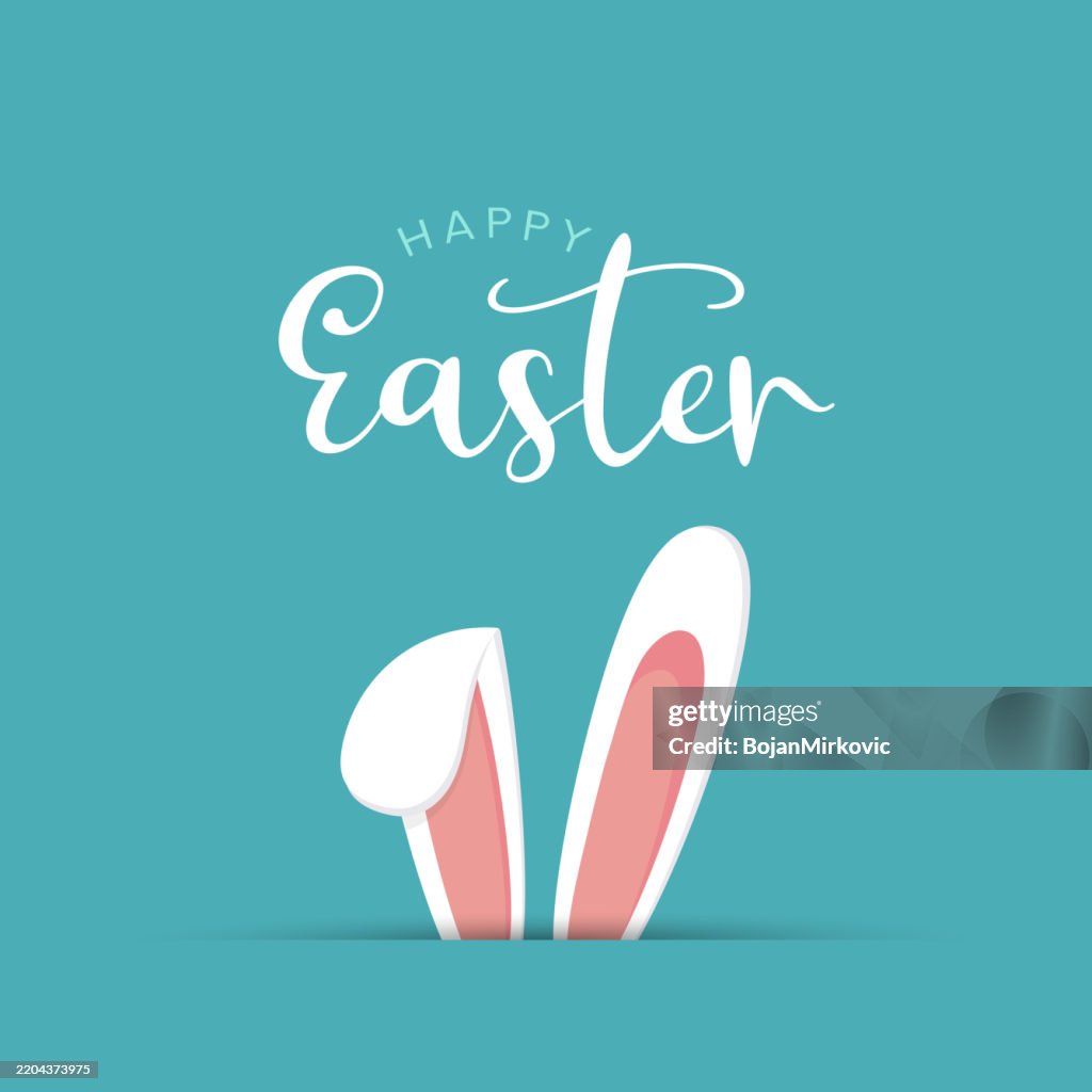 Easter poster, background with bunny ears. Vector