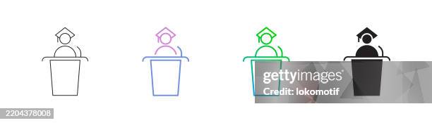 graduation speech icon has four styles: editable stroke line, duocolor line, gradient line, and solid. it is suitable for web design, mobile apps, ui, ux, and gui design. - graduation speech stock illustrations