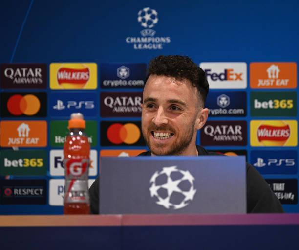 Diogo Jota of Liverpool during a training session and press conference ahead of their UEFA Champions League 2024/25 round of 16 second leg match at...