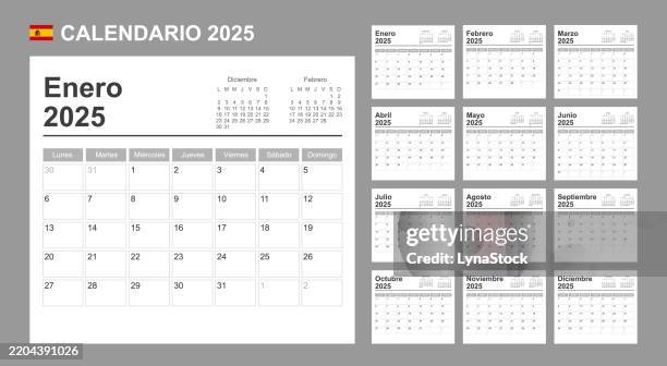 spanish calendar for 2025. week starts on monday. simple vector template. business design planner. - monthly planner stock illustrations