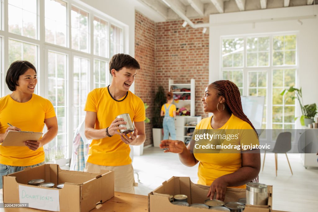 Community Volunteers Packing Food for Distribution