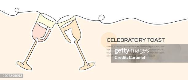 celebratory toast web banner with continuous line icon - happy hour menu stock illustrations