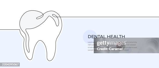 ilustraciones, imágenes clip art, dibujos animados e iconos de stock de banner web de salud dental con icono de línea continua - salud dental
