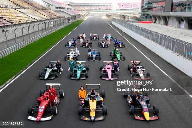 Maya Weug of Netherlands and MP Motorsport , Ella Lloyd of Great Britain and Rodin Motorsport , Alisha Palmowski of Great Britain and Campos Racing ,...