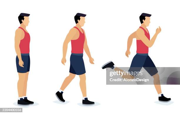 a sportsman in casual sportswear. set of different pose designs. - sweat stock illustrations