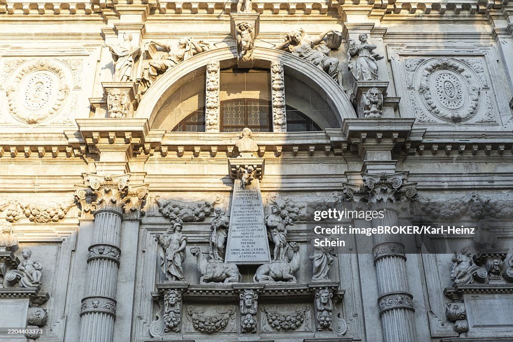 Church of San Moise, facade in the morning light, detail, Venice, Italy, Europe