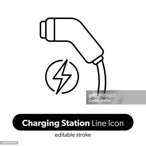 charging station line icon. editable stroke vector icon. - electric car stock illustrations