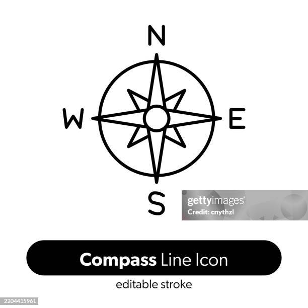 compass line icon. editable stroke vector icon. - compass icon editable stock illustrations