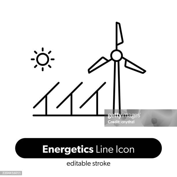 ilustraciones, imágenes clip art, dibujos animados e iconos de stock de icono de la línea energética. icono vectorial de trazo editable. - molino de viento