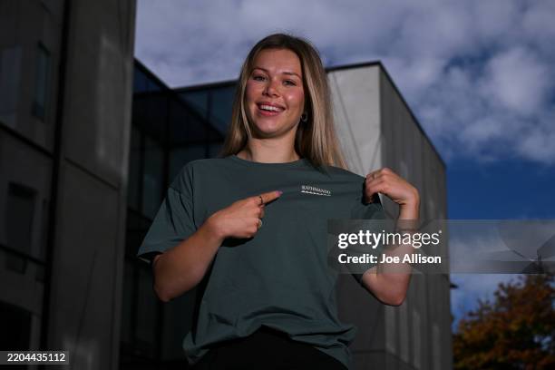 Olympian Madaline Davidson poses for a photo during the New Zealand Olympic Games kit launch at Kathmandu Base Camp on March 11, 2025 in...