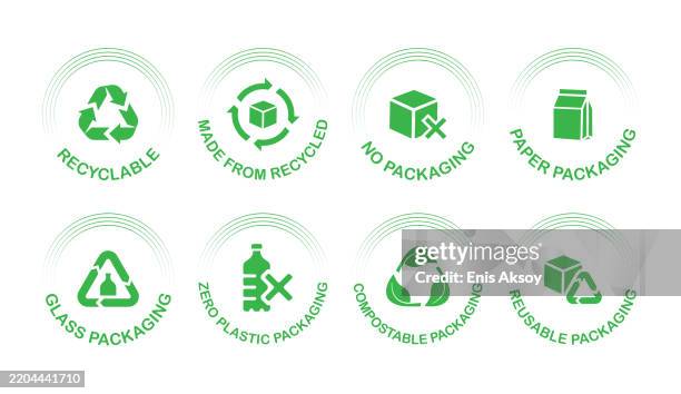 packaging and recycling labels - biodegradable stock illustrations