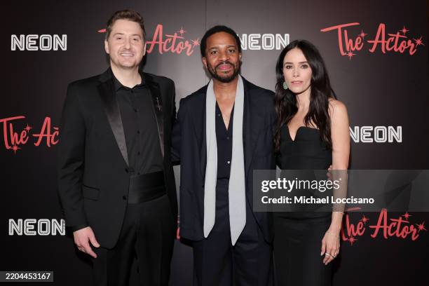 Director Duke Johnson, André Holland and producer Abigail Spencer attend Neon's "The Actor" New York premiere at Village East Cinema on March 10,...