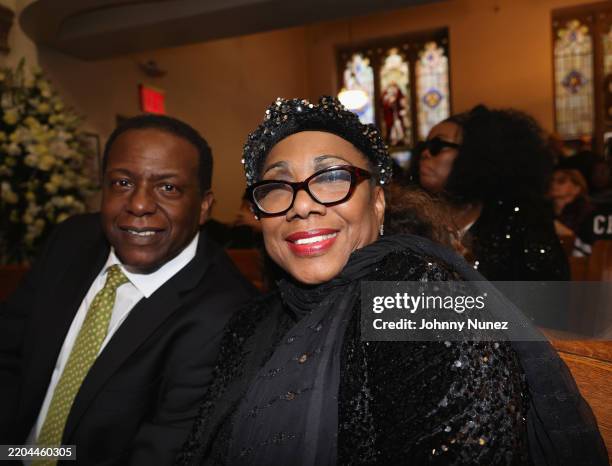 Dennis Collins and Gabrielle Goodman attend the eulogy for Roberta Flack at Celebration of Life in Harlem on March 10, 2025 in New York City.