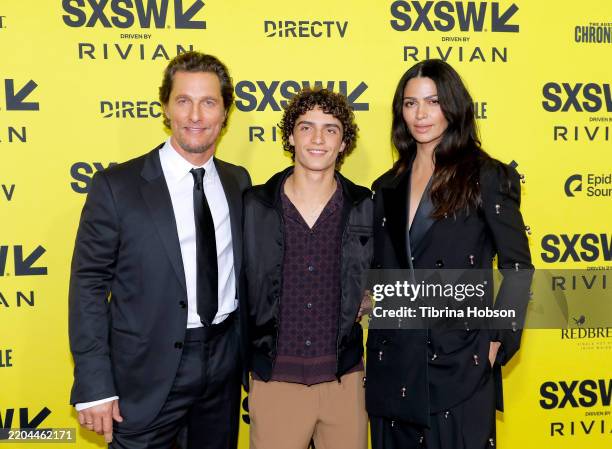 Matthew McConaughey, Levi Alves McConaughey and Camila Alves attend the "The Rivals Of Amziah King" world premiere during the 2025 SXSW Conference...
