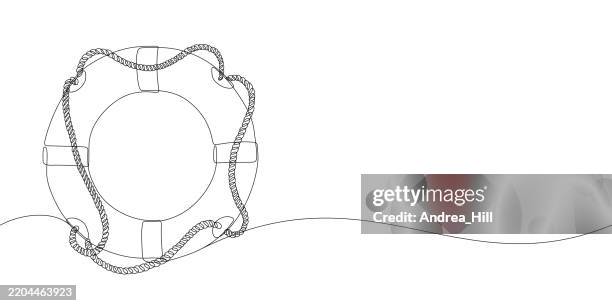 life ring, buoy continuous line drawing with editable stroke and copy space - life jacket stock illustrations