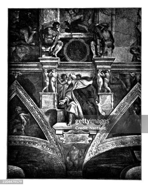 from the ceiling of the sistine chapel: the prophet ezekiel - prophet stock illustrations