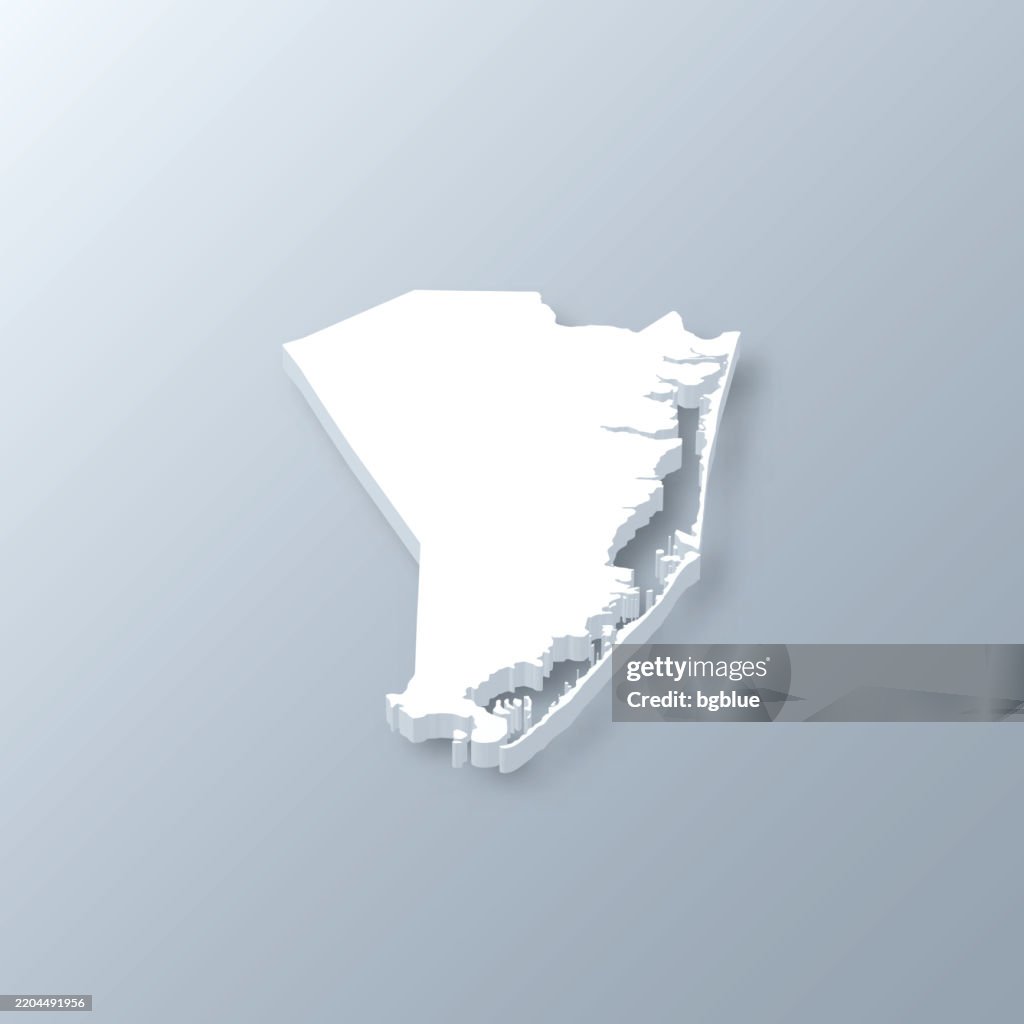 Ocean County, New Jersey. 3D Map on gray background