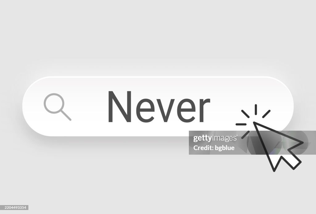 Never - Search Bar with cursor on blank background