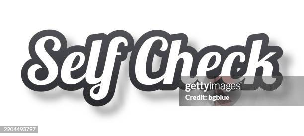 self check - 3d text with shadow on white background - self service check in stock illustrations