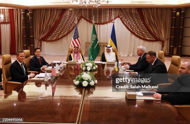 National Security Advisor Mike Waltz, U.S. Secretary of State Marco Rubio, Saudi Foreign Minister Faisal bin Farhan and National Security Advisor...