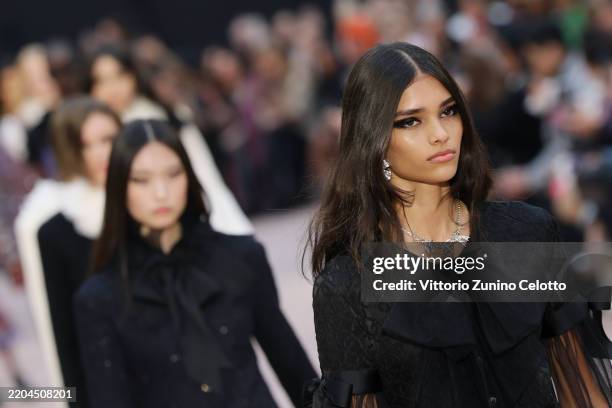 Models walk the runway during the Chanel Womenswear Fall/Winter 2025-2026 show as part of Paris Fashion Week at Grand Palais on March 11, 2025 in...