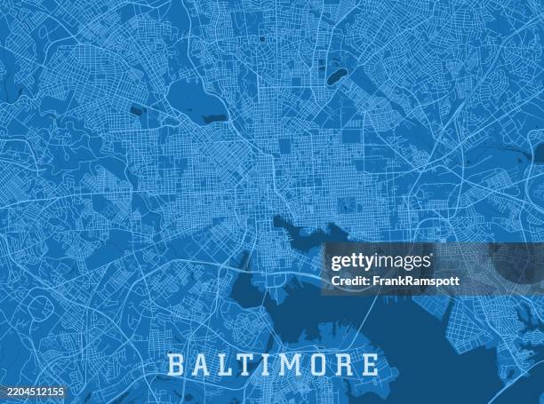 baltimore md city vector road map blue horizontal - map of virginia and maryland stock illustrations