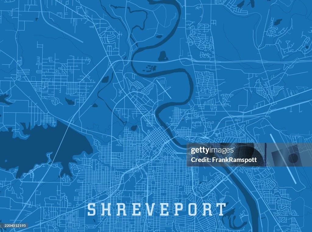Shreveport LA City Vector Road Map Blue Horizontal
