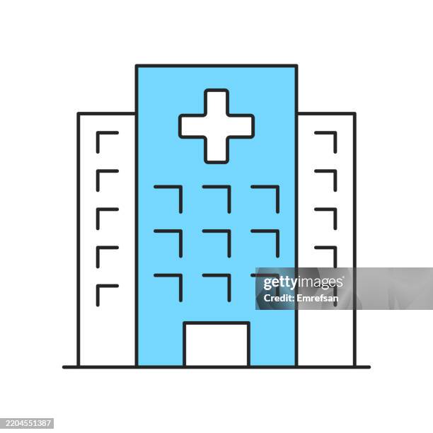 ilustraciones, imágenes clip art, dibujos animados e iconos de stock de icono del edificio del hospital - urgencias-hospital