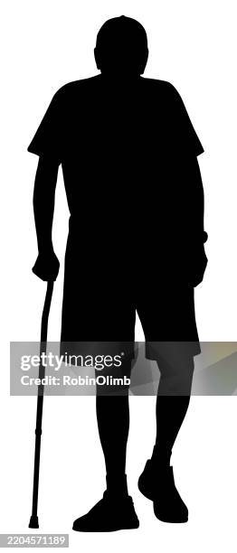 älterer mann, der mit einem stock silhouette geht - one man only stock illustrations stock-grafiken, -clipart, -cartoons und -symbole