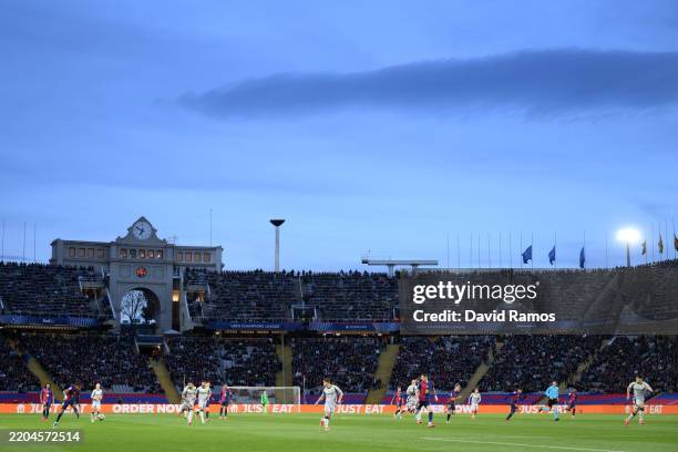 General view inside the stadium, as Lamine Yamal of FC Barcelona passes the ball during the UEFA Champions League 2024/25 UEFA Champions League...
