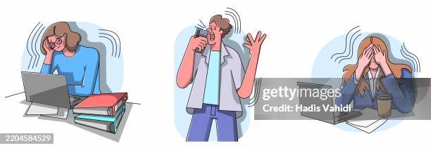 workplace stress illustrations, frustrated employees - disability workplace stock illustrations