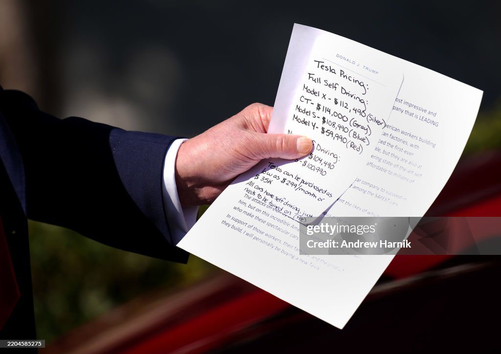 President Trump Speaks Alongside Tesla Vehicles At The White House