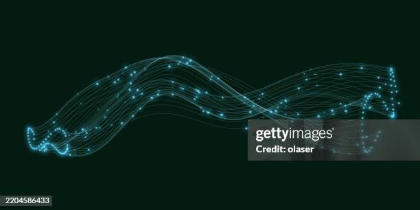 a vibrant illustration showcasing luminous lines that flow elegantly, interspersed with glowing points of light against a dark backdrop. - computer line art stock illustrations