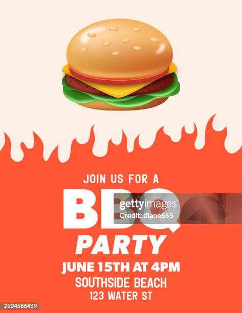 cute 3d burger bbq invitation template - dinner invitation background stock illustrations