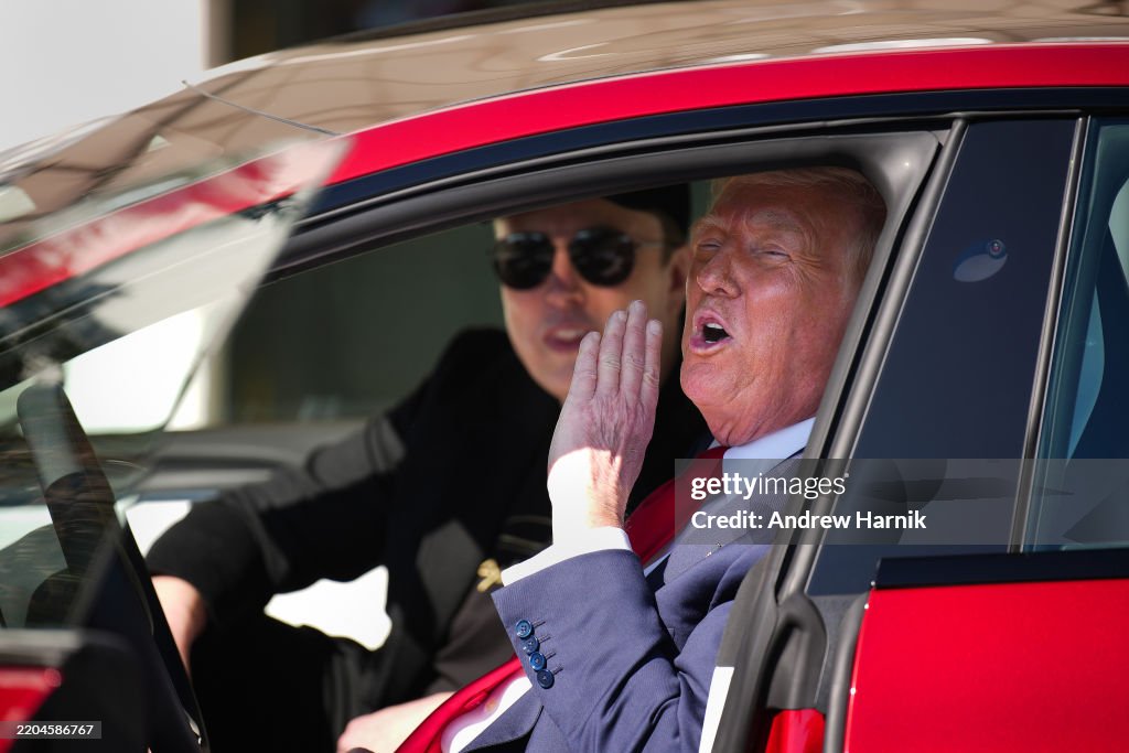 President Trump Speaks Alongside Tesla Vehicles At The White House
