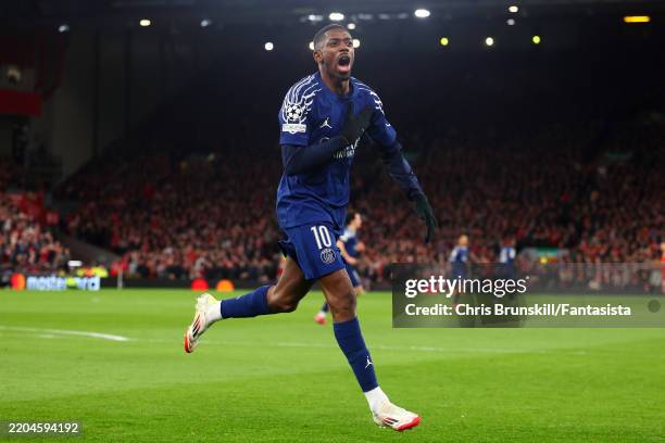 Ousmane Dembele of Paris Saint-Germain celebrates scoring the opening goal during the UEFA Champions League 2024/25 UEFA Champions League 2024/25...