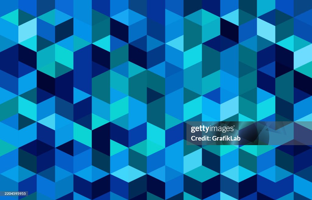 Blue Geometric Pattern With Interlocked Cubic Shapes In Gradients High ...
