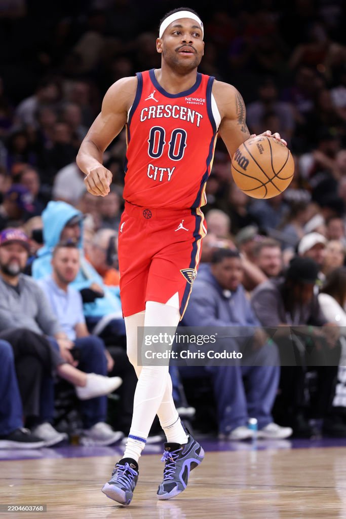 Bruce Brown of the New Orleans Pelicans controls the ball during the