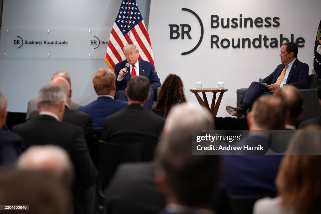 Trump Round Table U.S. President Donald Trump delivers remarks alongside CEO of Cisco ...