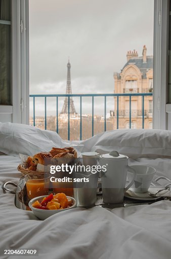 Elegant Parisian Breakfast with Eiffel Tower View in Paris, France Elegant Parisian Breakfast with Eiffel Tower View in Paris, France