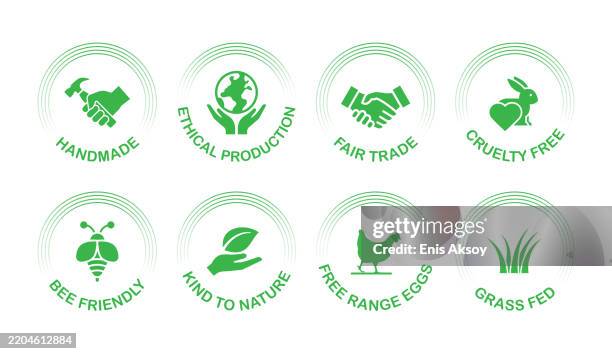 illustrations, cliparts, dessins animés et icônes de production éthique et labels des droits des animaux - élevage-en-plein-air