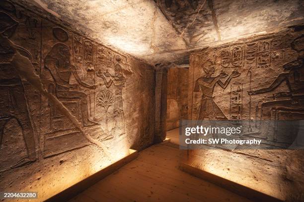 interior photo of abu simbel temple in aswan - pharaoh stock pictures, royalty-free photos & images
