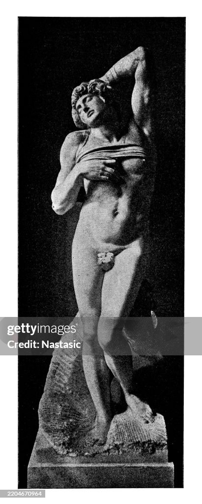 Larger-than-life marble statue of a prisoner by Michelangelo