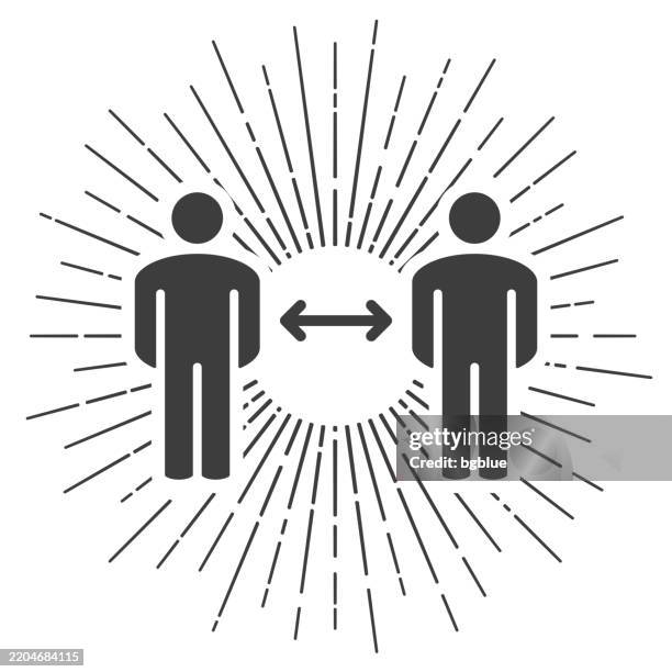 stockillustraties, clipart, cartoons en iconen met social distancing. icon with sunbursts on white background - middlebare afstand