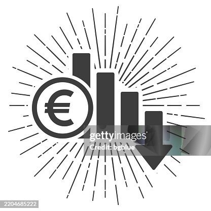 Euro rate decrease. Icon with sunbursts on white background Euro rate decrease. Icon with sunbursts on white background