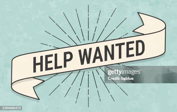 help wanted - banner in retro vintage style - old textured paper - wanted poster stock illustrations