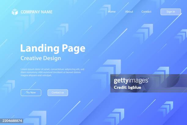 landing page template - abstract design with rising arrows - trendy blue gradient - chevron pattern stock illustrations