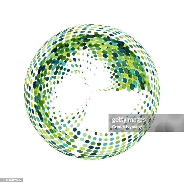 abstract green half tone dots textured sphere element - 3d sphere stock illustrations